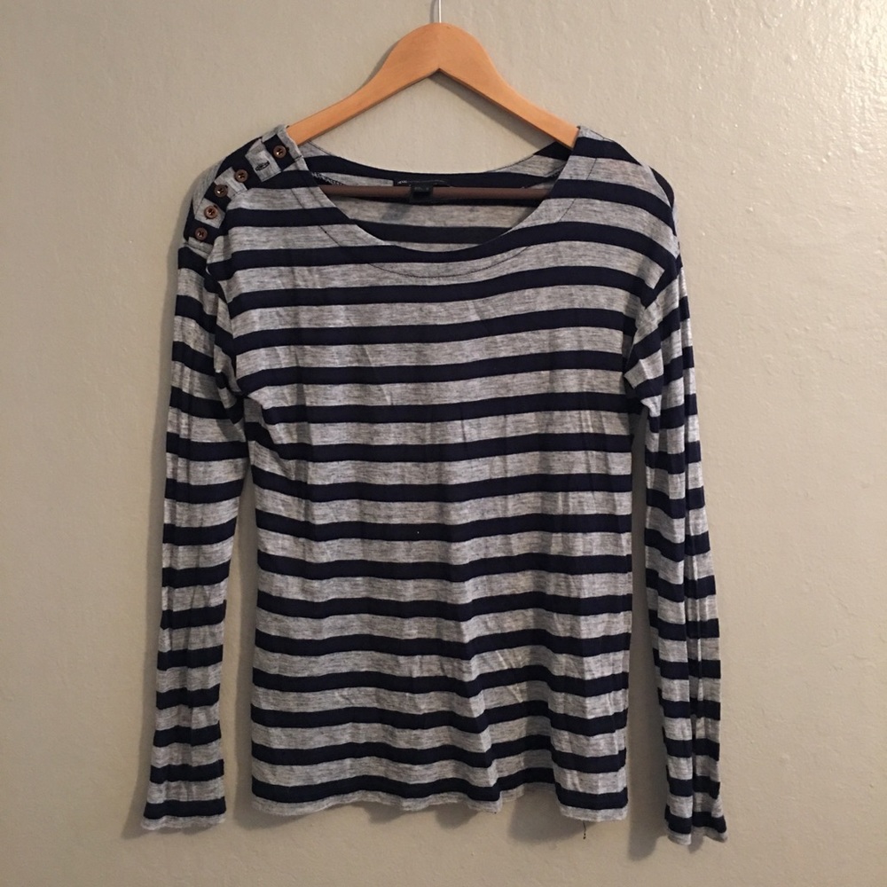 Blue and grey striped shirt